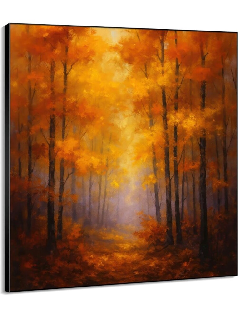 Large Framed Wall Art 36"x36" - Autumn Forest Landscape, Warm Fall Decor, Home